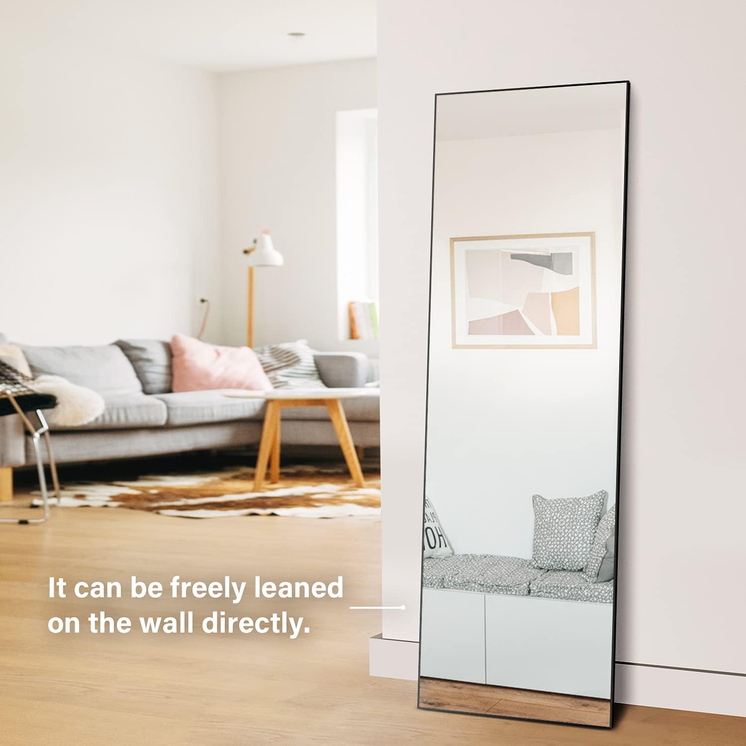 YSSOA Full Length Mirror - Standing & Leaning, Large Bedroom Mirror with Black Aluminium Frame, 65"x22"
