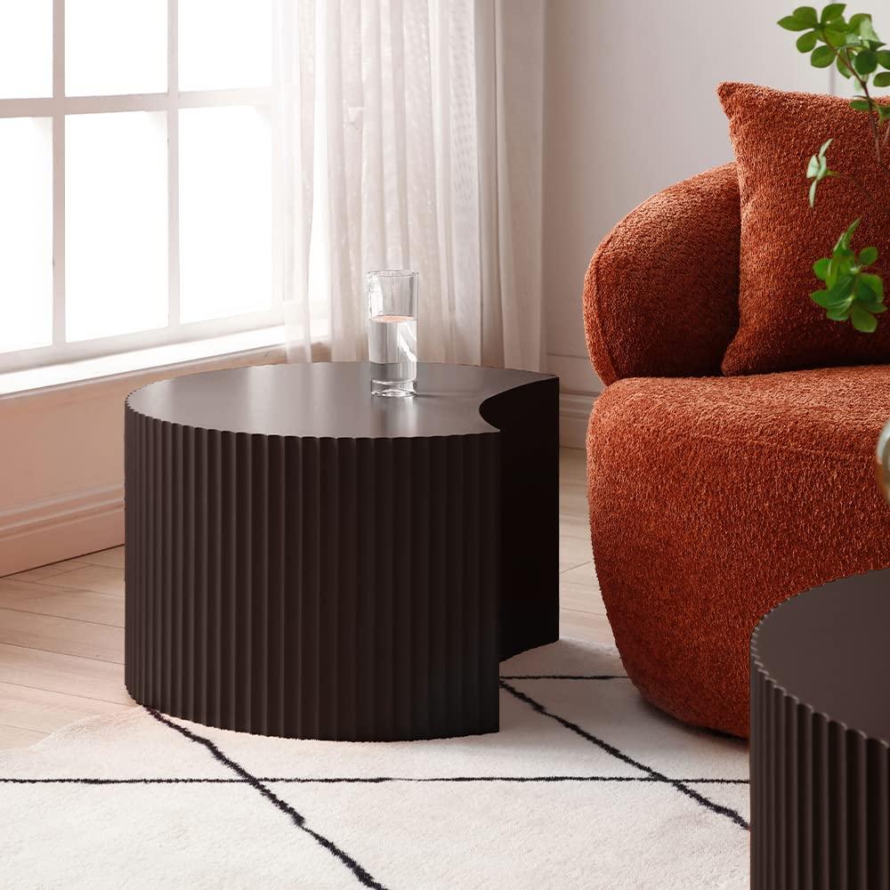 MCPRST Nesting Coffee Table Set of 2, Handcraft Round Coffee Table with Small End Table, Solid Wood Accent Table for Living Room Bedroom Apartment, Walnut