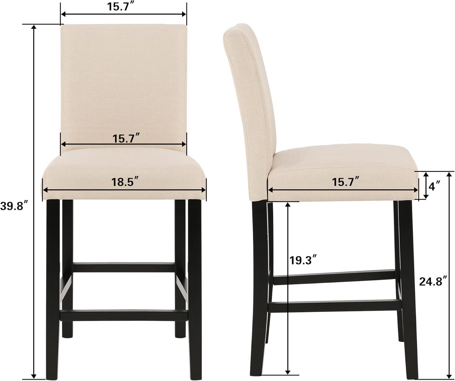 LSSBOUGHT 24 Inches Stylish Fabric Counter Height Stools with Solid Wood Legs, Set of 2 (Beige)