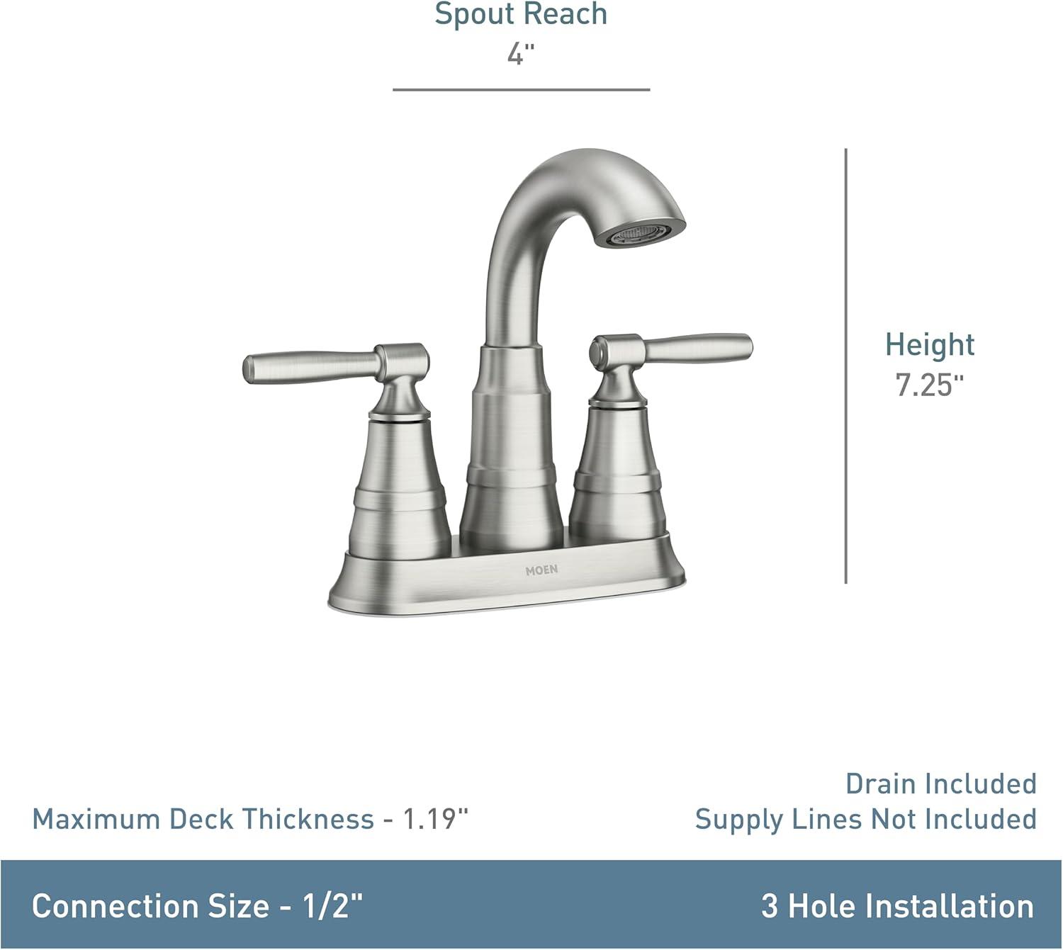 Moen Halle 4 in. Centerset 2-Handle Bathroom Faucet in Spot Resist Brushed Nickel with Spring-Loaded Drain Assembly
