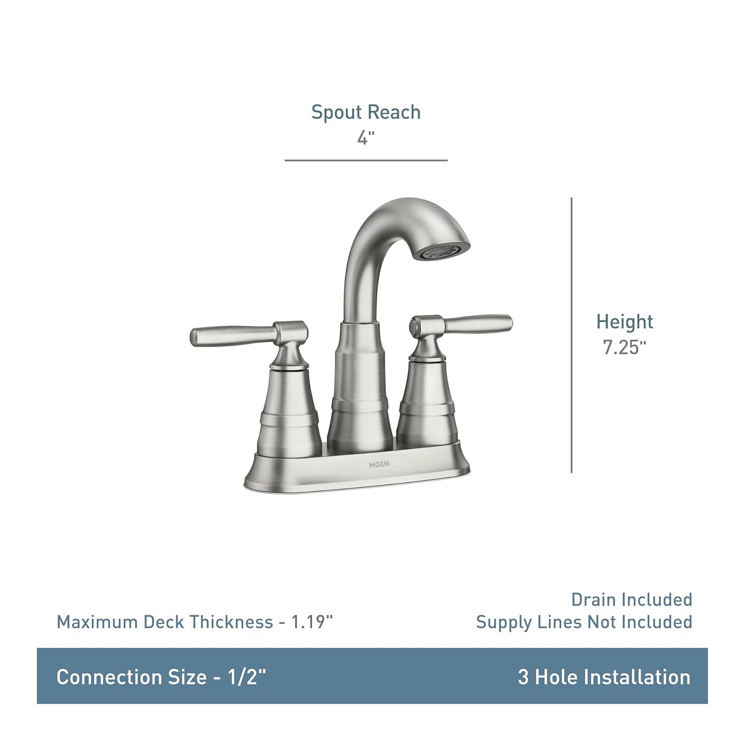 Moen Halle 4 in. Centerset 2-Handle Bathroom Faucet in Spot Resist Brushed Nickel with Spring-Loaded Drain Assembly