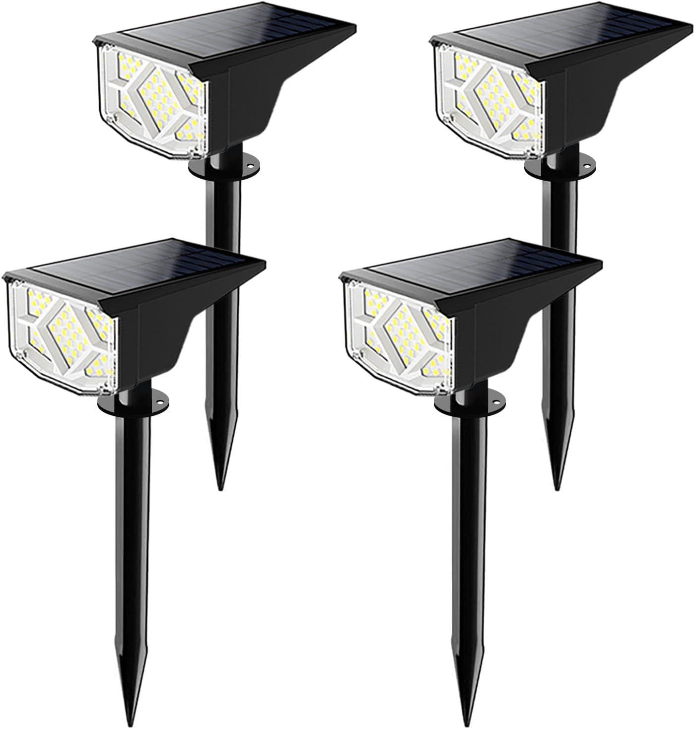 4 Pack Solar Spotlight Outdoor, 64 LEDs 1000 lumens Solar Outdoor Lights Waterproof, IP66 Solar Lights Outdoor Waterproof Landscape Spot Lights Wall Garden Lights for Yard Outdoor Solar Lights