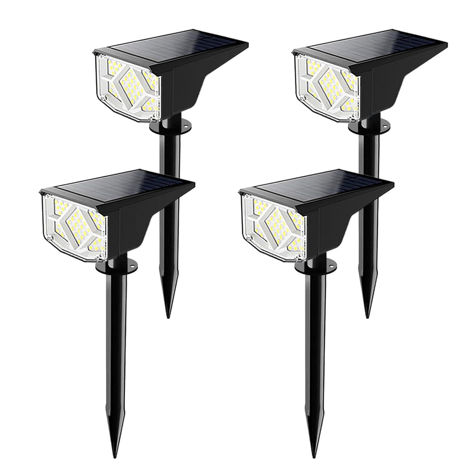 4 Pack Solar Spotlight Outdoor, 64 LEDs 1000 lumens Solar Outdoor Lights Waterproof, IP66 Solar Lights Outdoor Waterproof Landscape Spot Lights Wall Garden Lights for Yard Outdoor Solar Lights