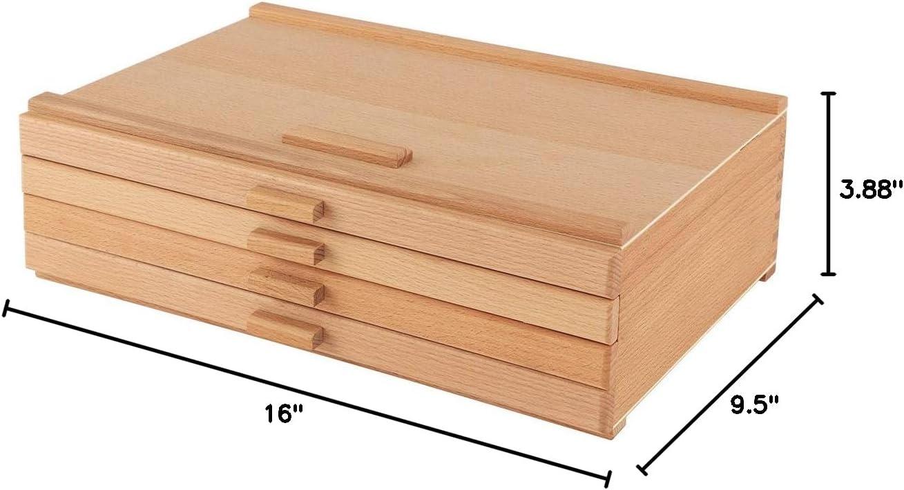 U.S. Art Supply 4-Drawer Artist Wood Pastel, Pen, Marker Storage Box - Elm Hardwood Construction, 5 Compartments per Drawer - Ideal for Pastels, Pens, Pencils, Charcoal, Blending Tools, and More