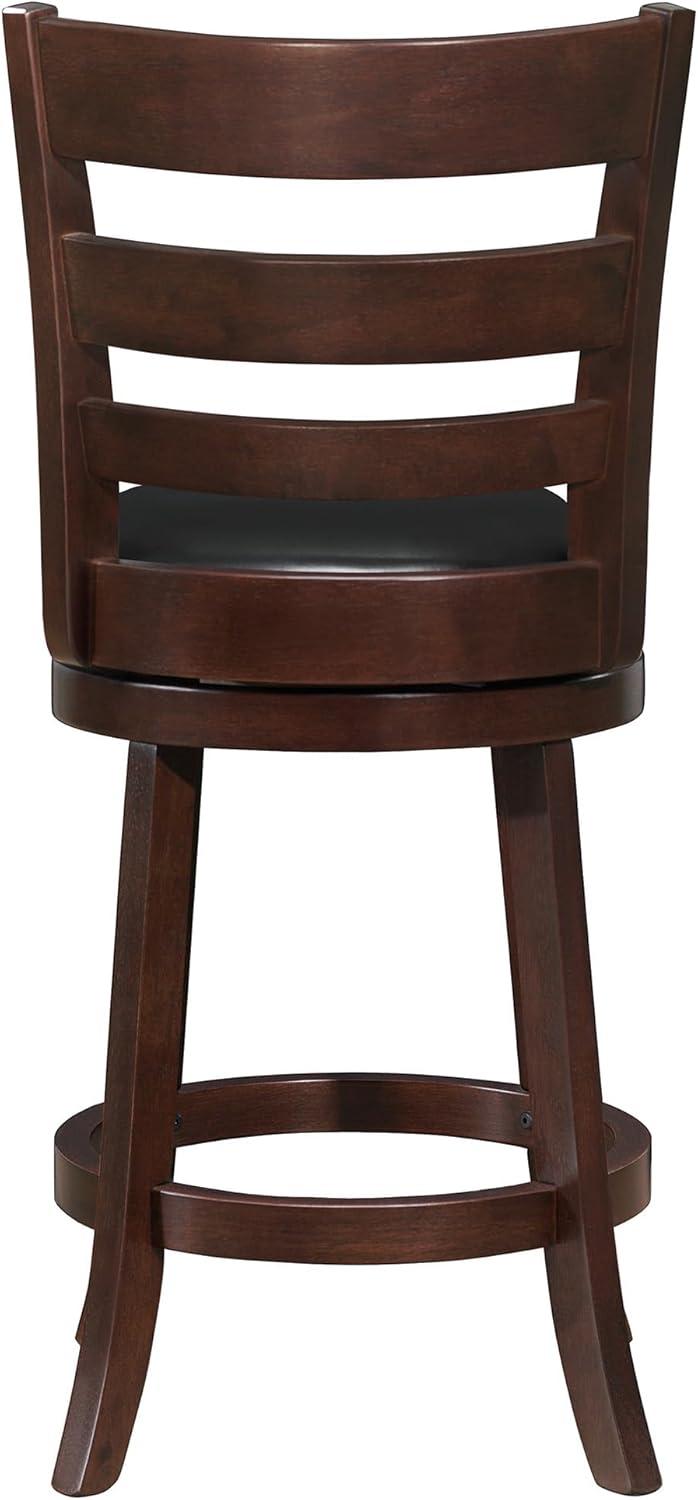 Traditional Black Leather Swivel Counter Stool with Wood Frame