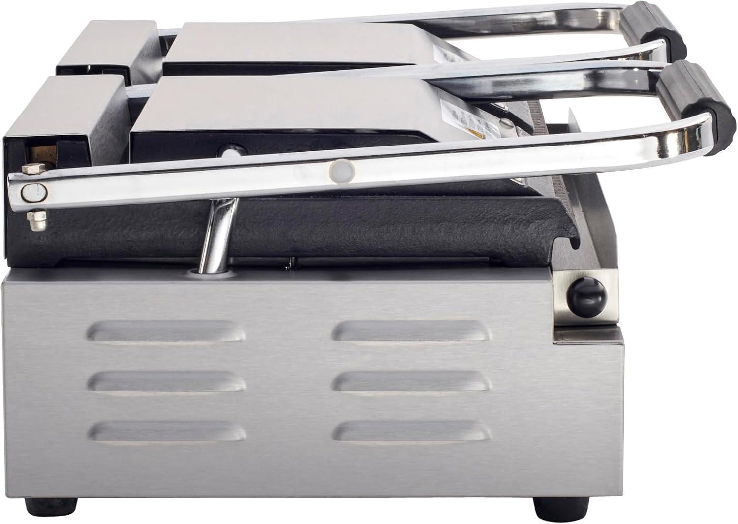 Kratos Commercial Electric Panini Sandwich Grill with Grooved Plates, 9" x 9" Cooking Surface, Commercial Countertop Panini Press, 120V, 1750W (29Y-017)