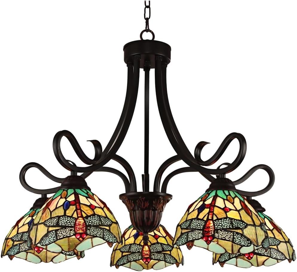 Radiance Goods Dragonfly Tiffany-Style Dark Bronze 5 Light Large Chandelier 27" Wide