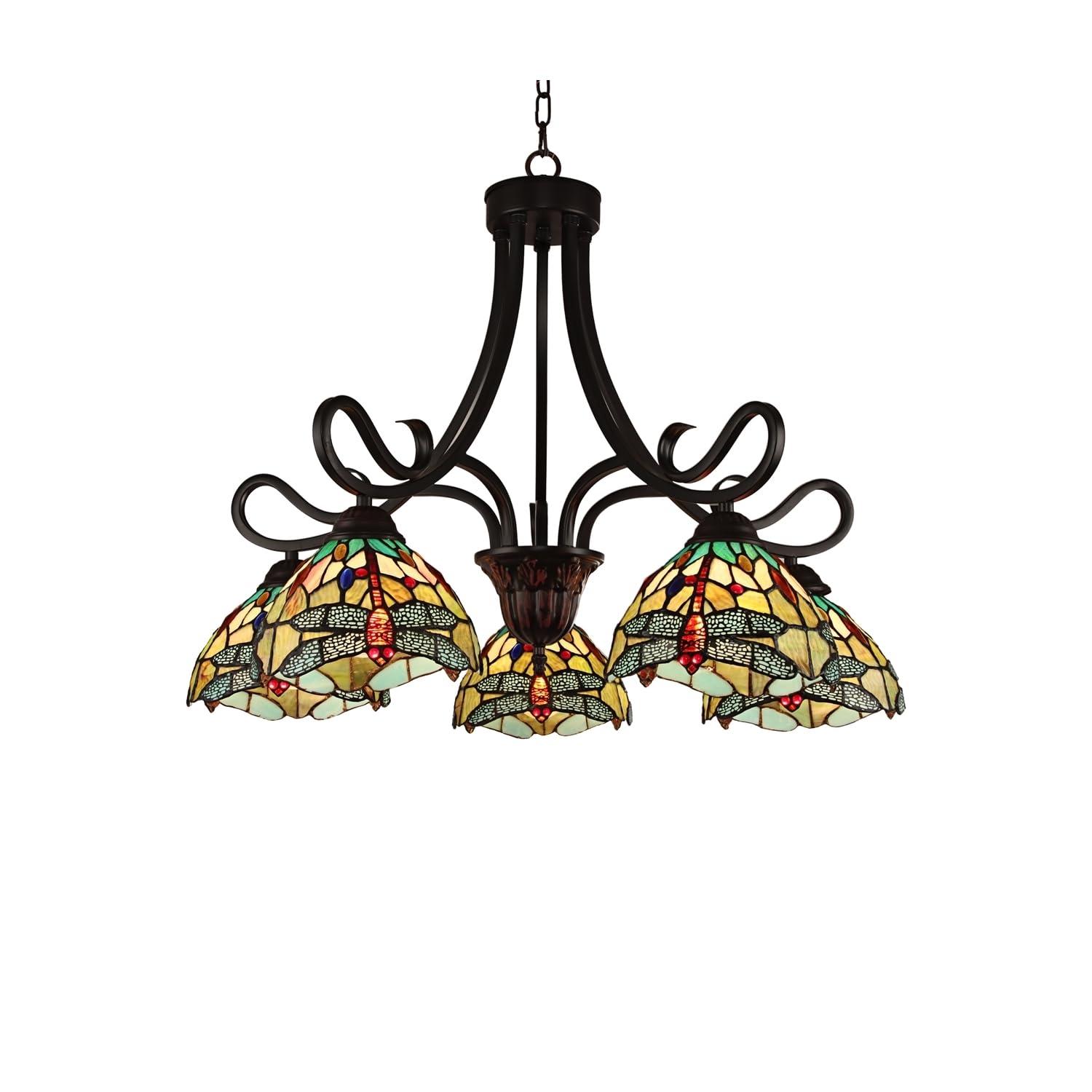 Chloe Lighting Empress Dragonfly Tiffany-Style Dark Bronze 5 Light Large Chandelier 27 Inch Wide