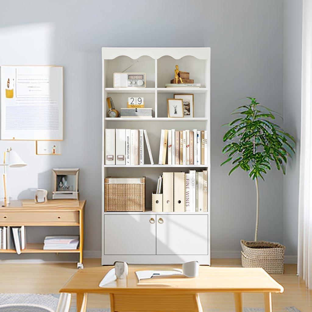 TROPOW 63 Inches Tall Storage Cabinet,5-Tier Bookcase,Wooden Bookshelf Storage Organizer,Freestanding Display Storage Cabinet,Bookcase and Bookshelf for Home Office, Living Room,Bedroom,White