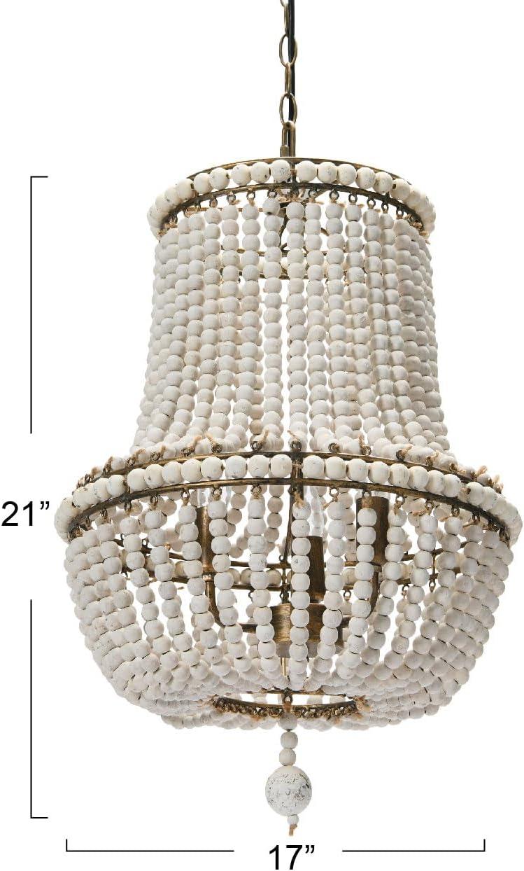 Storied Home Draped Wood 2-Tier Bead Chandelier: ETL Listed, Iron & Wood, Off-White Ceiling Fixture