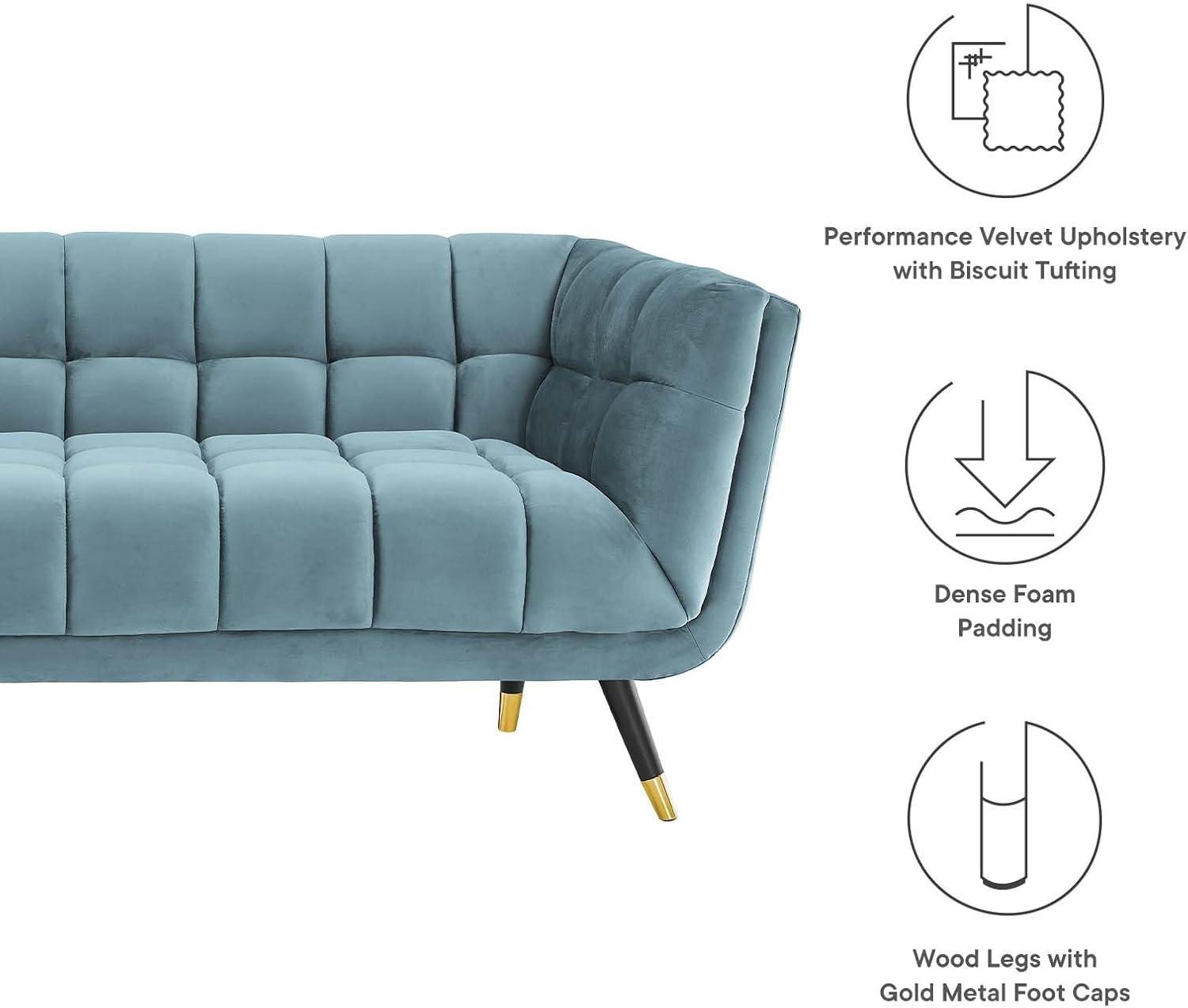 Modern Contemporary Urban Design Living Room Lounge Club Lobby Sofa, Velvet Fabric, Blue