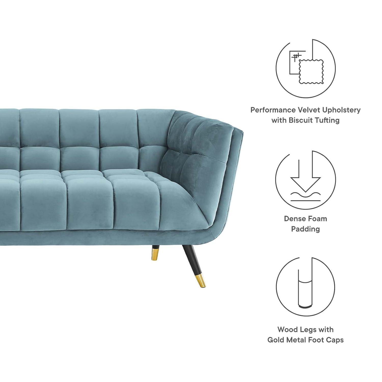 Modern Contemporary Urban Design Living Room Lounge Club Lobby Sofa, Velvet Fabric, Blue