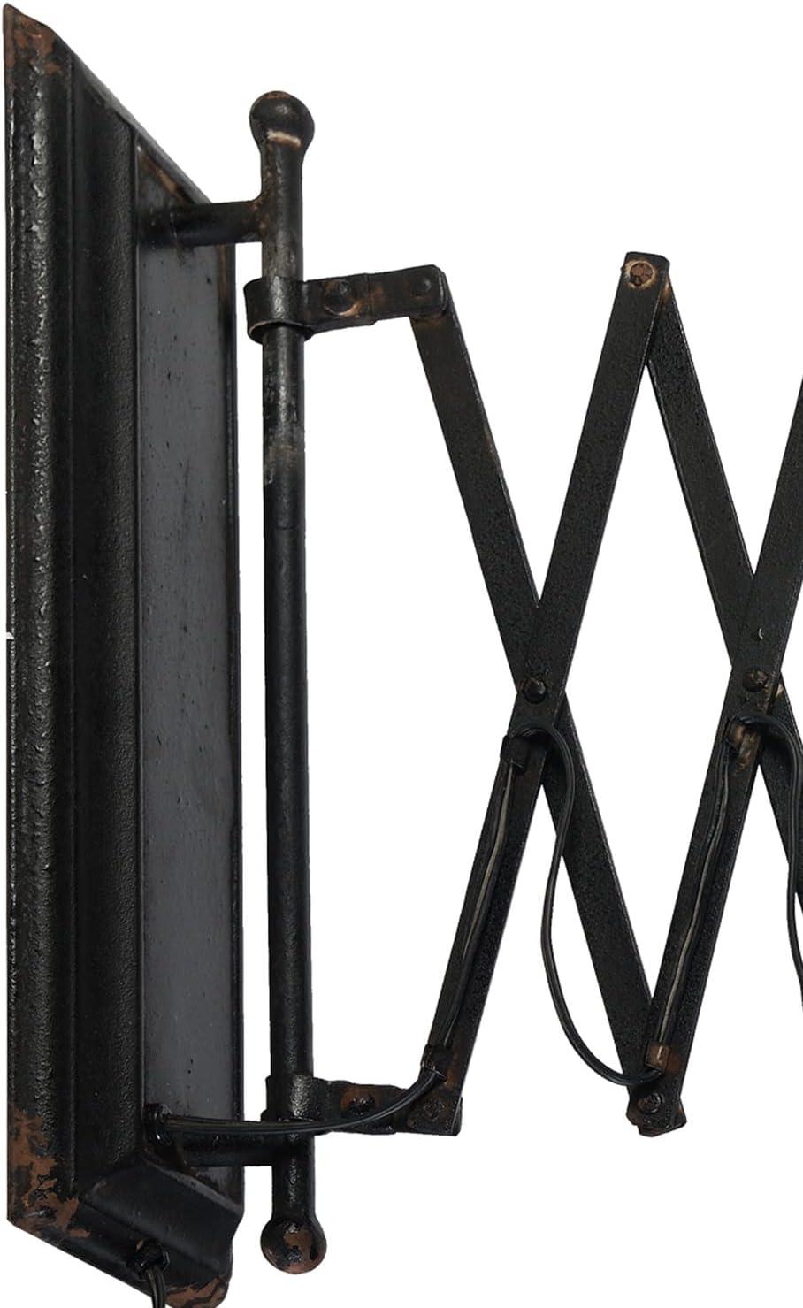 Antique Black Iron Accordion Arm Wall Sconce, 18 inch