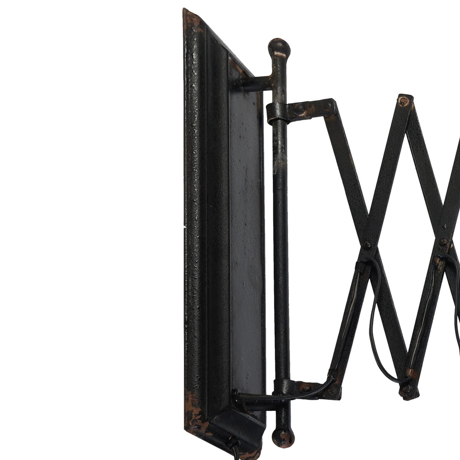 Antique Black Iron Accordion Arm Wall Sconce, 18 inch