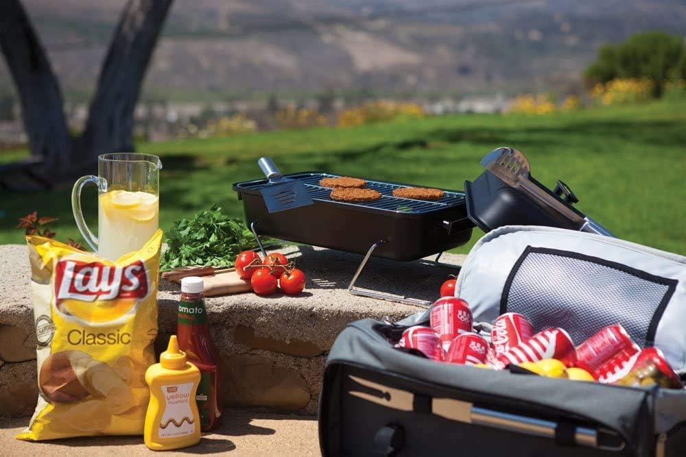 Arlmont & Co. Buccaneer Portable Charcoal Grill & Cooler Tote, Take Anywhere BBQ Grill with BBQ Accessories and Cooler Bag, Barbecues Grill for Outdoor Cooking