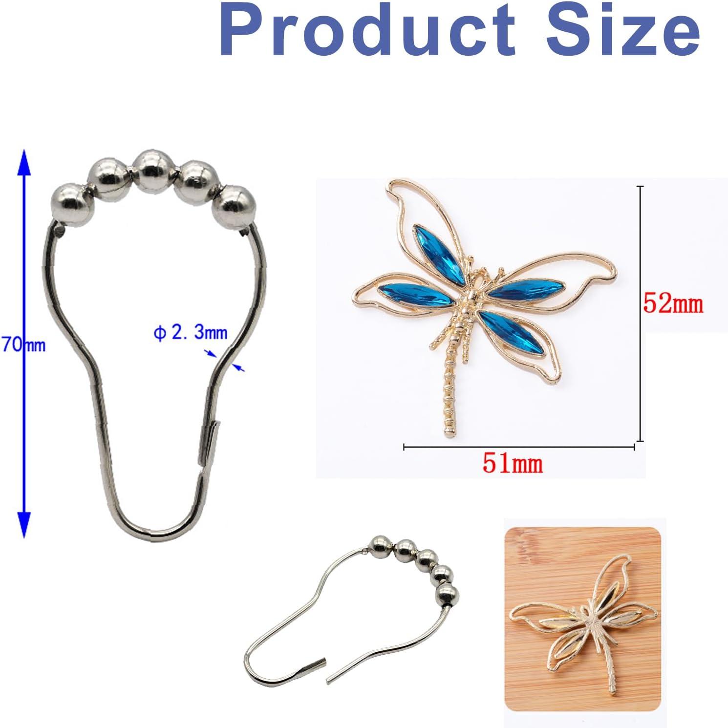 12PCS Shower Curtain Hooks,DIY Dragonfly Pendant Decorative Shower Curtain Rings,Anti-Rust Metal Shower Hooks, Cute Decor for Bathroom, Baby Room, Bedroom, Living Room
