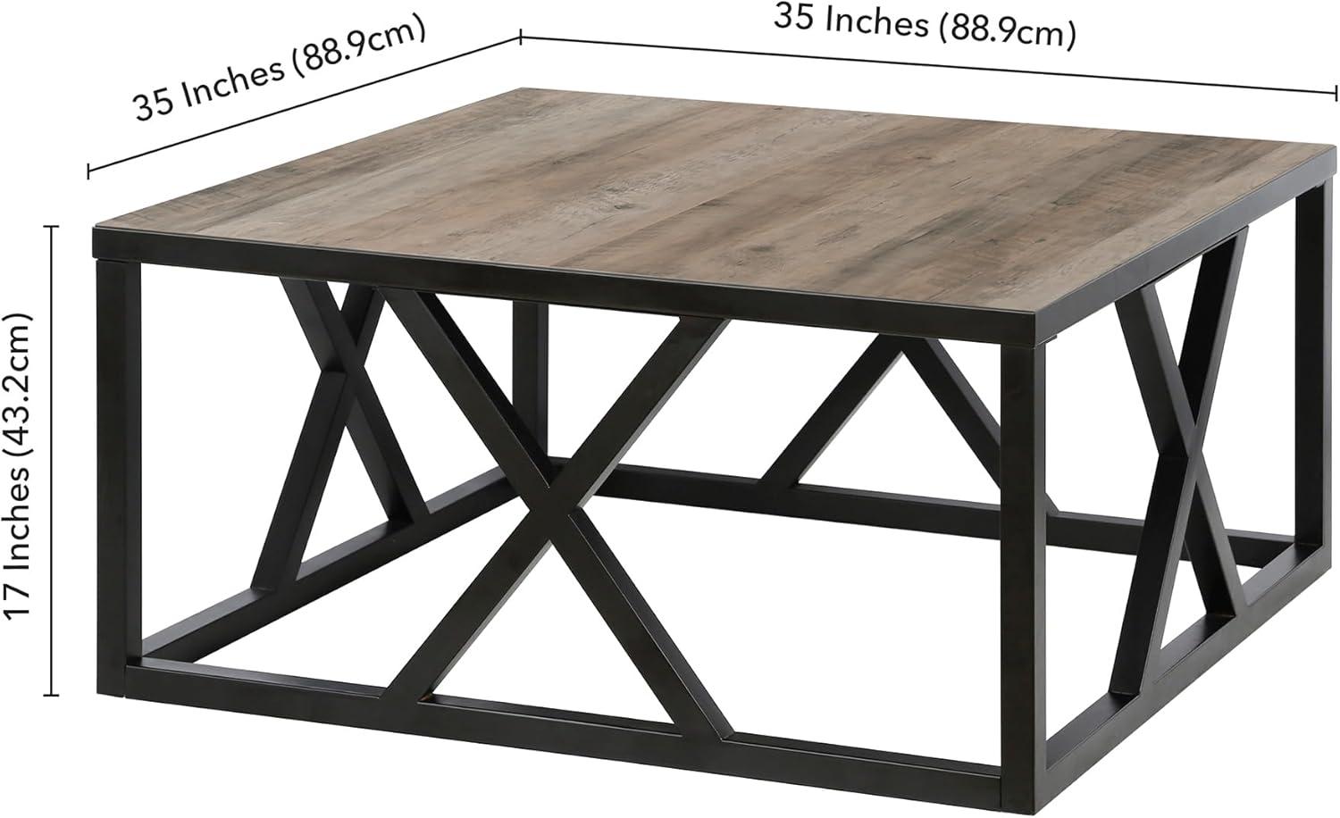 Henn&Hart Traditional Square Geometric Metal Coffee Table with Gray Oak Wood Top