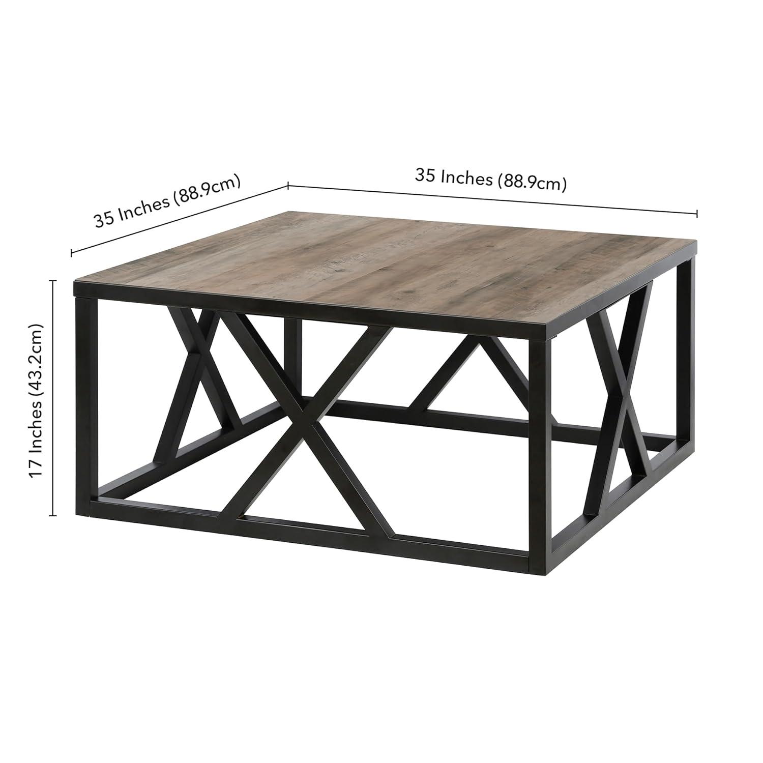 Evelyn&Zoe Jedrek 35" Wide Square Coffee Table, Blackened Bronze/Rustic Oak