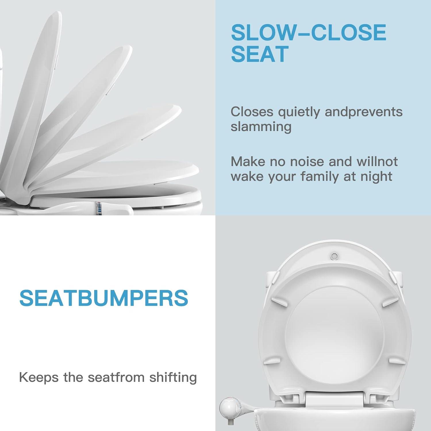 GymChoice Bidet Toilet Seat,Round Non-Electric Bidet Attachment for Toilet with Self Cleaning Nozzles,Slow Close Toilet Seat,Quick Release ,Feminine Cleaning Easy to Install Bidet 17" Quiet Close