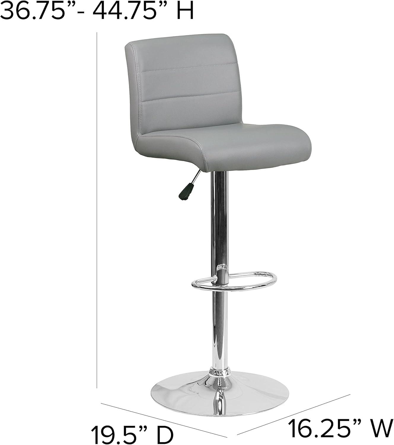 Gray Adjustable Height Swivel Bar Stool with Vinyl Seat