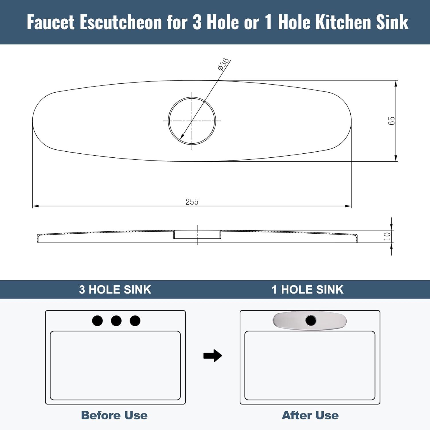 10-Inch Escutcheon Hole Covers In Stainless Steel , Suitable For 1 Or 3-Hole Bathroom Or Kitchen Sink Faucets