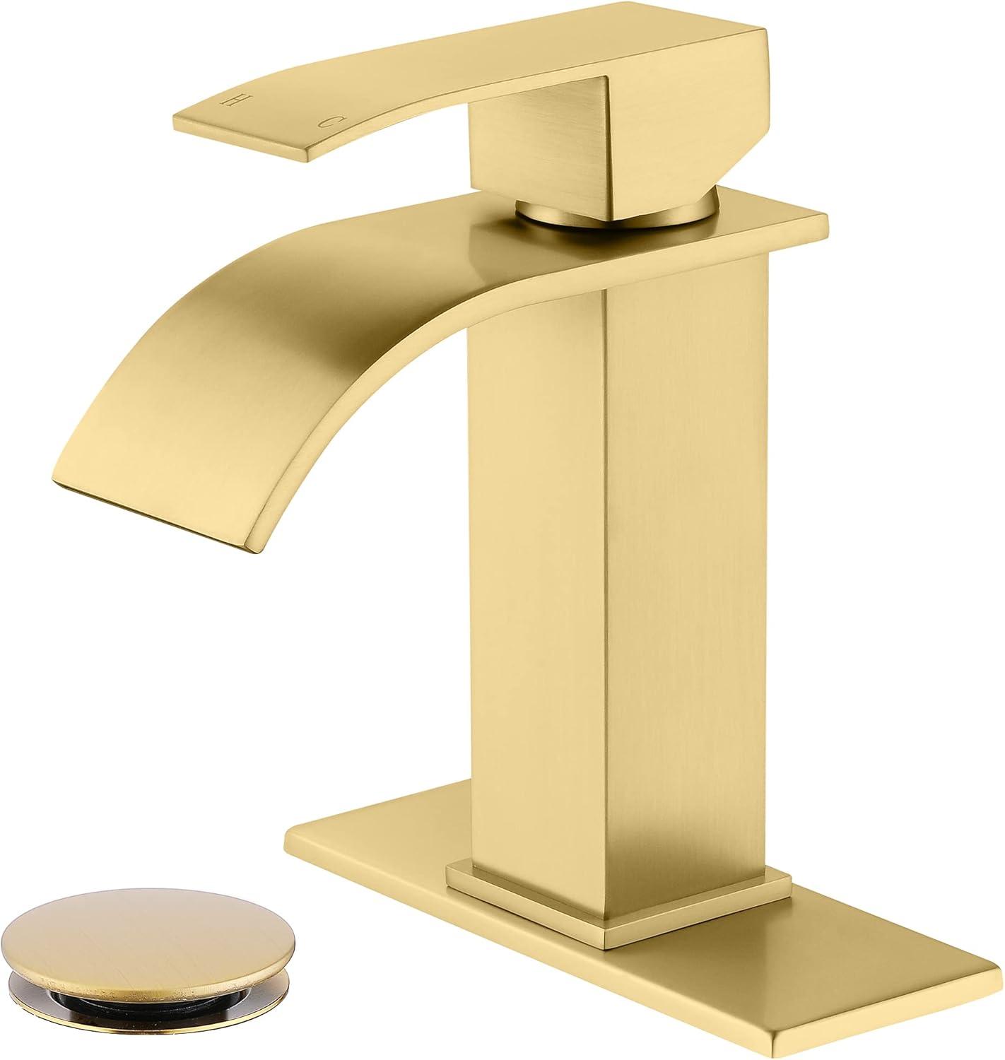 Brushed Gold Stainless Steel Single Handle Waterfall Faucet