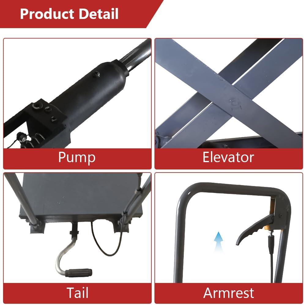 Yiwa Manual Hydraulic Scissor Cart Lift Table with 4 Wheels and Foot Pump, 500lb Load Capacity, 28.5-inch Lifting Height, for Material Handling