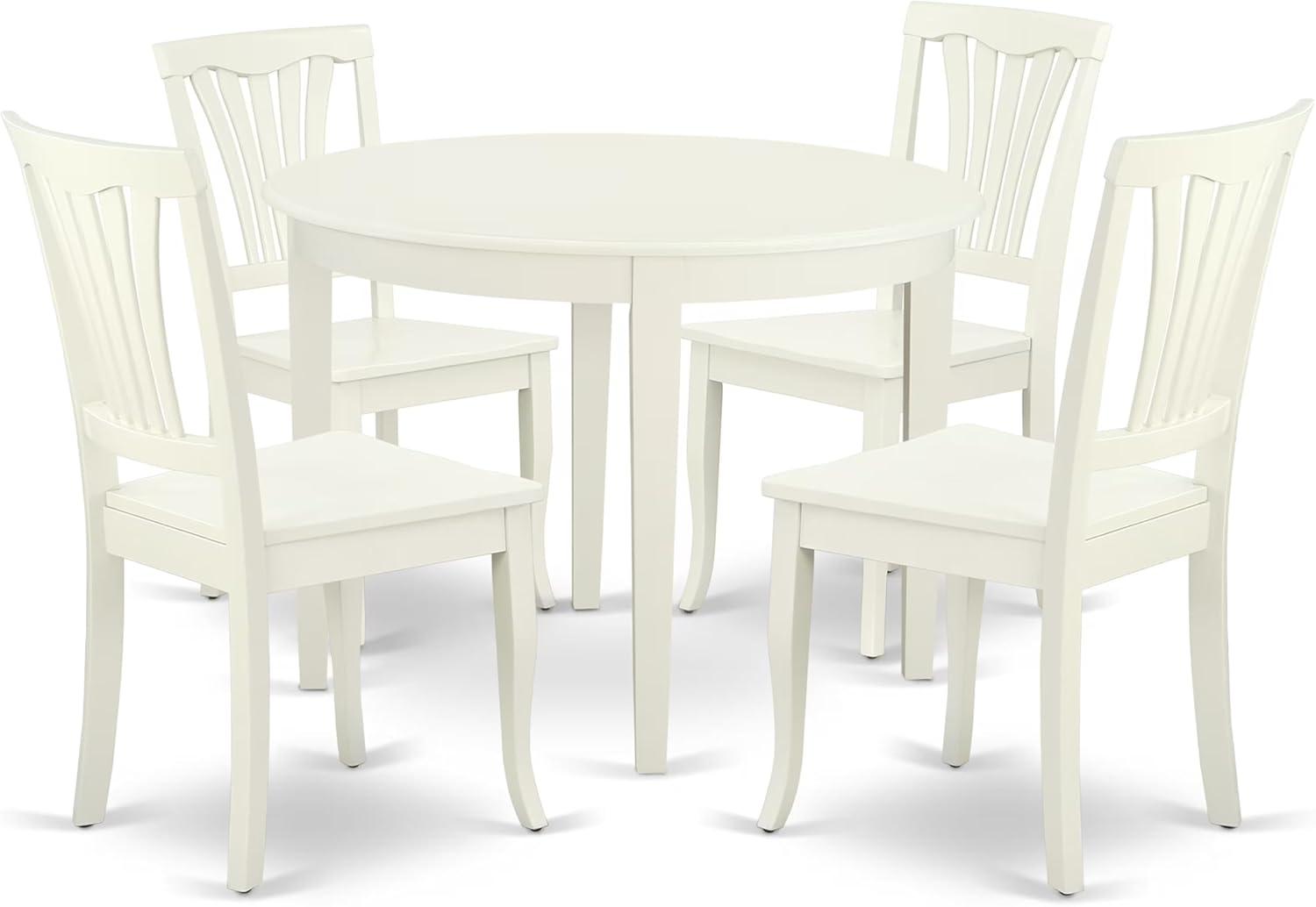 East West Furniture Boston 5-piece Dining Set with Slatted Chairs in Linen White