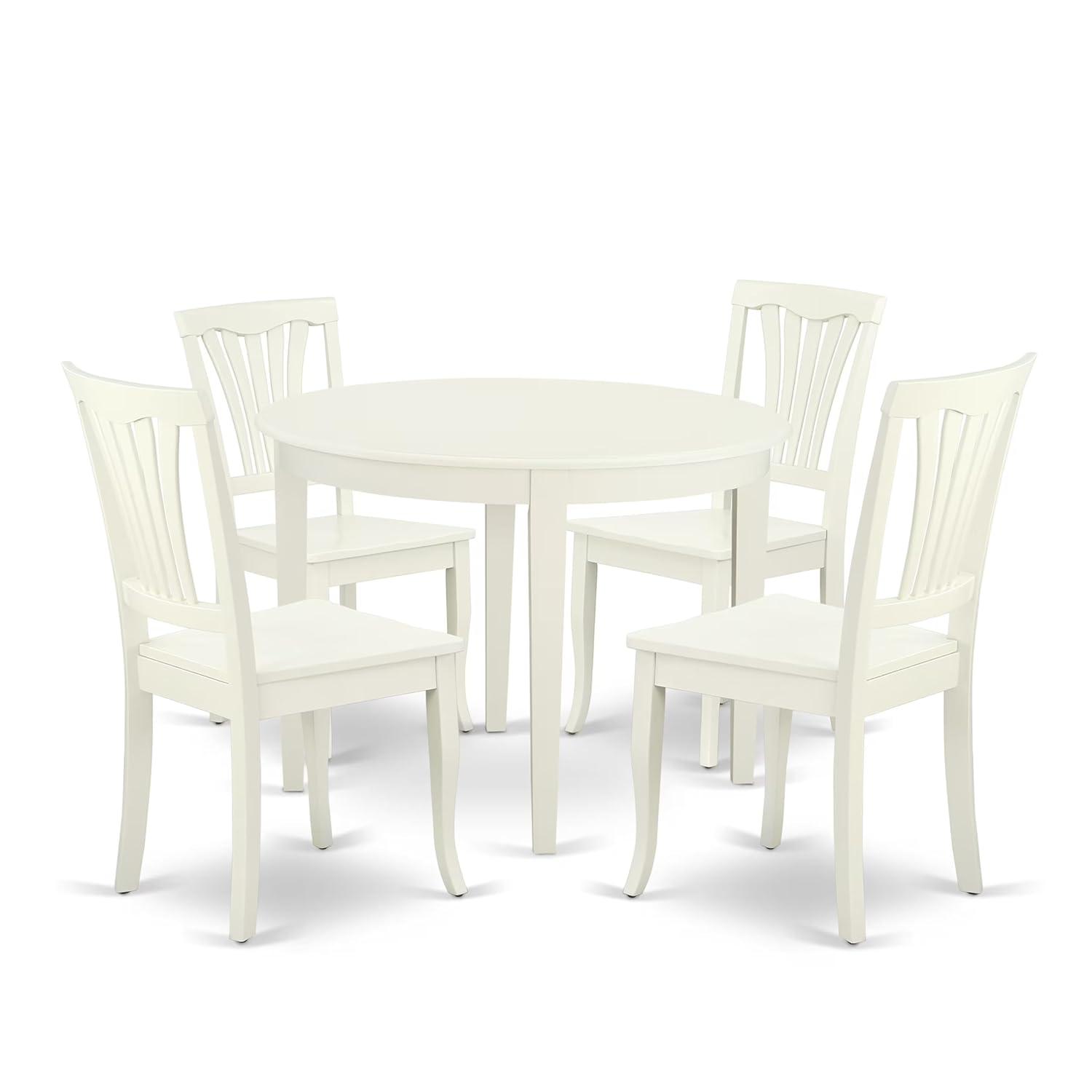 East West Furniture Boston 5-piece Dining Set with Slatted Chairs in Linen White