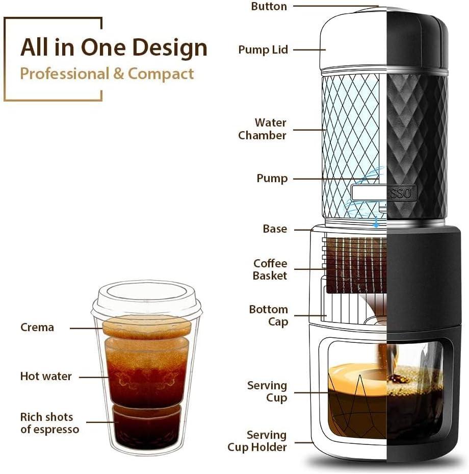 Compact Black Portable Espresso Maker with Capsule Compatibility