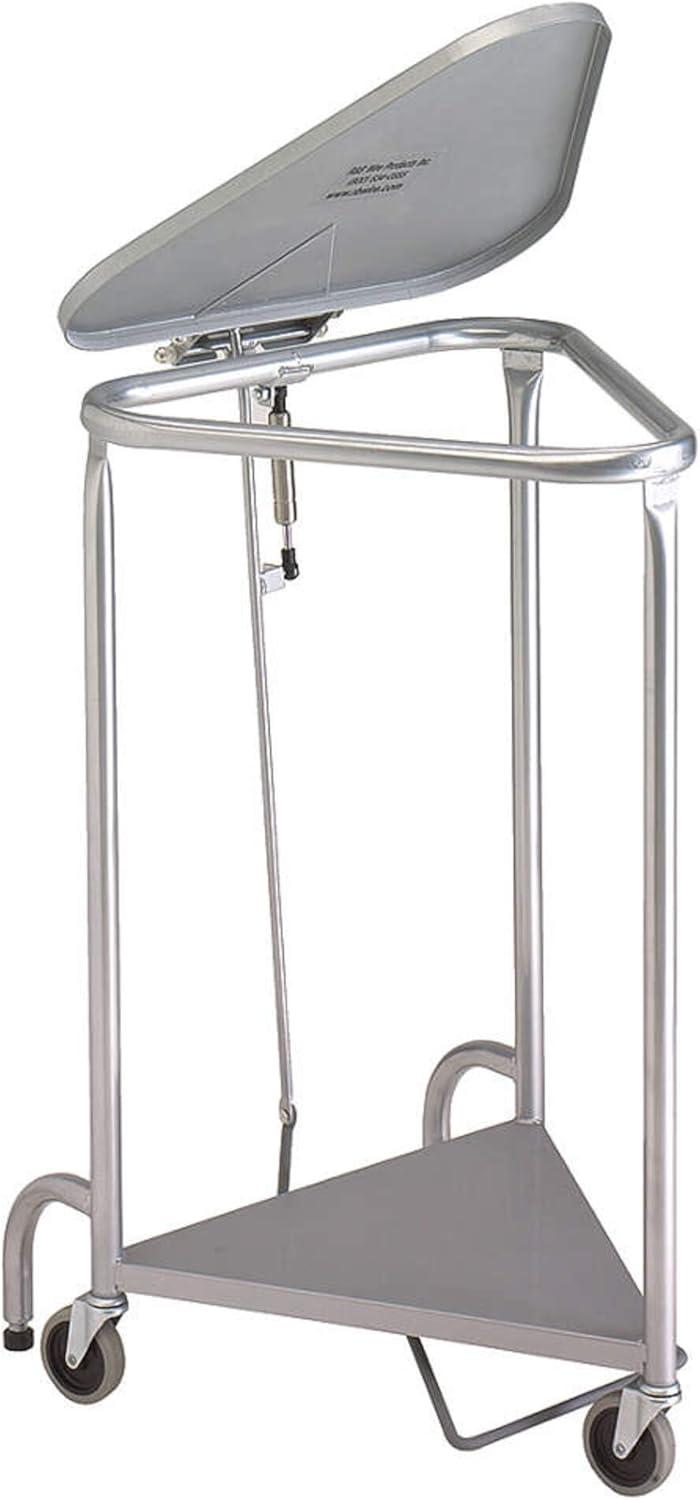 Triangular Silver Steel Upright Hamper with Wheels and Lid