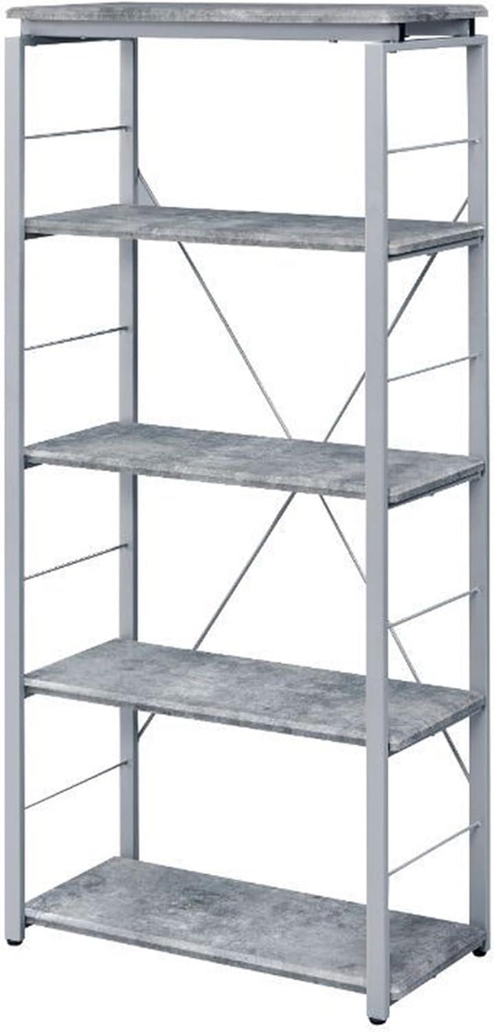 Gray Wood and Metal Industrial 4-Shelf Bookcase