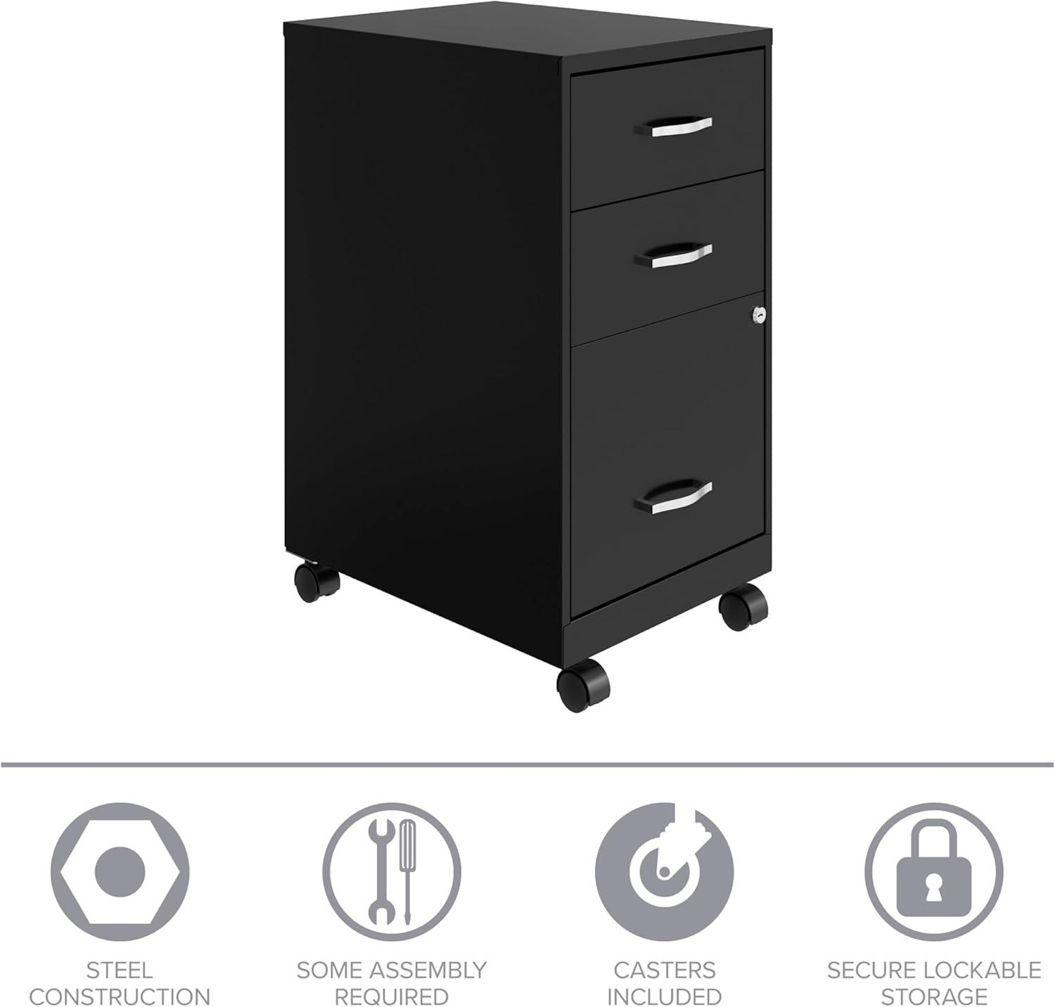 Space Solutions 18" Deep 3 Drawer Mobile Letter Width Vertical File Cabinet, Black