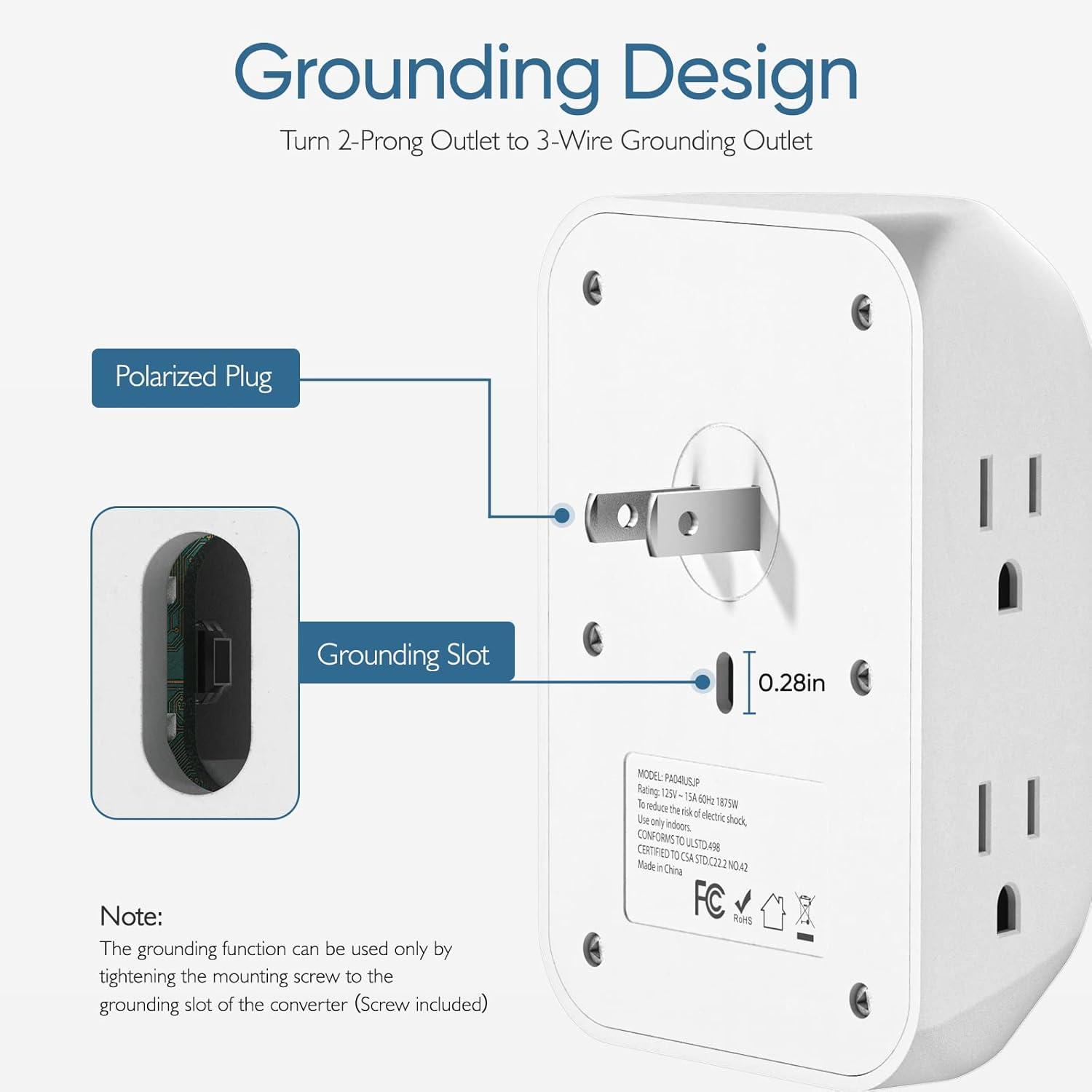 White 6-Outlet Surge Protector Power Strip with Grounding