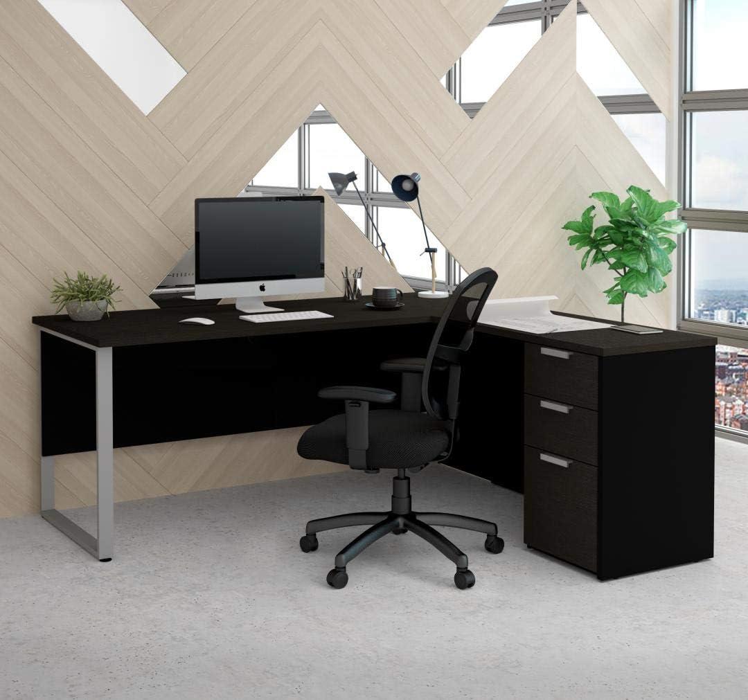 Bestar Pro Concept Plus L Desk with Metal Leg in Deep Gray and Black