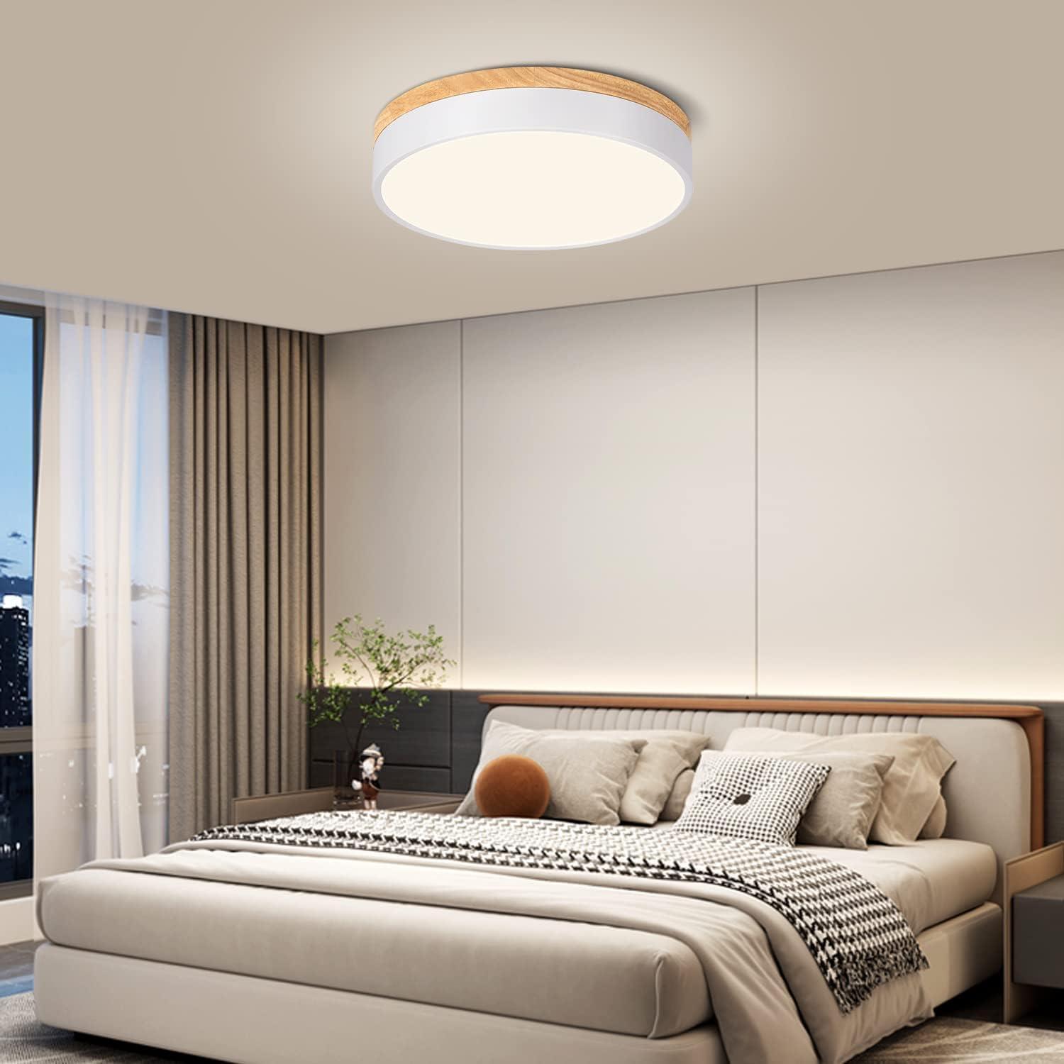 Modern Oak and White LED Flush Mount Ceiling Light