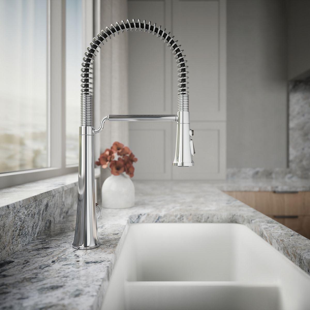 Kohler Tone Single Handle Semi-Professional Pre-Rinse Kitchen Sink Faucet with Three-Function Pull Down Sprayer