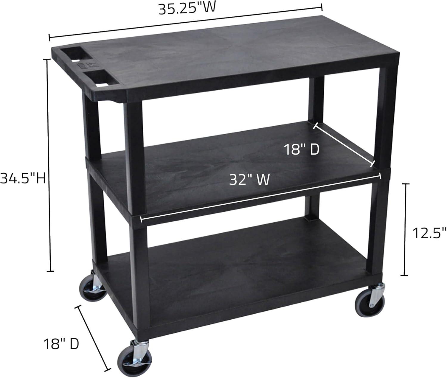 Black 3-Shelf High-Density Polyethylene Utility Cart