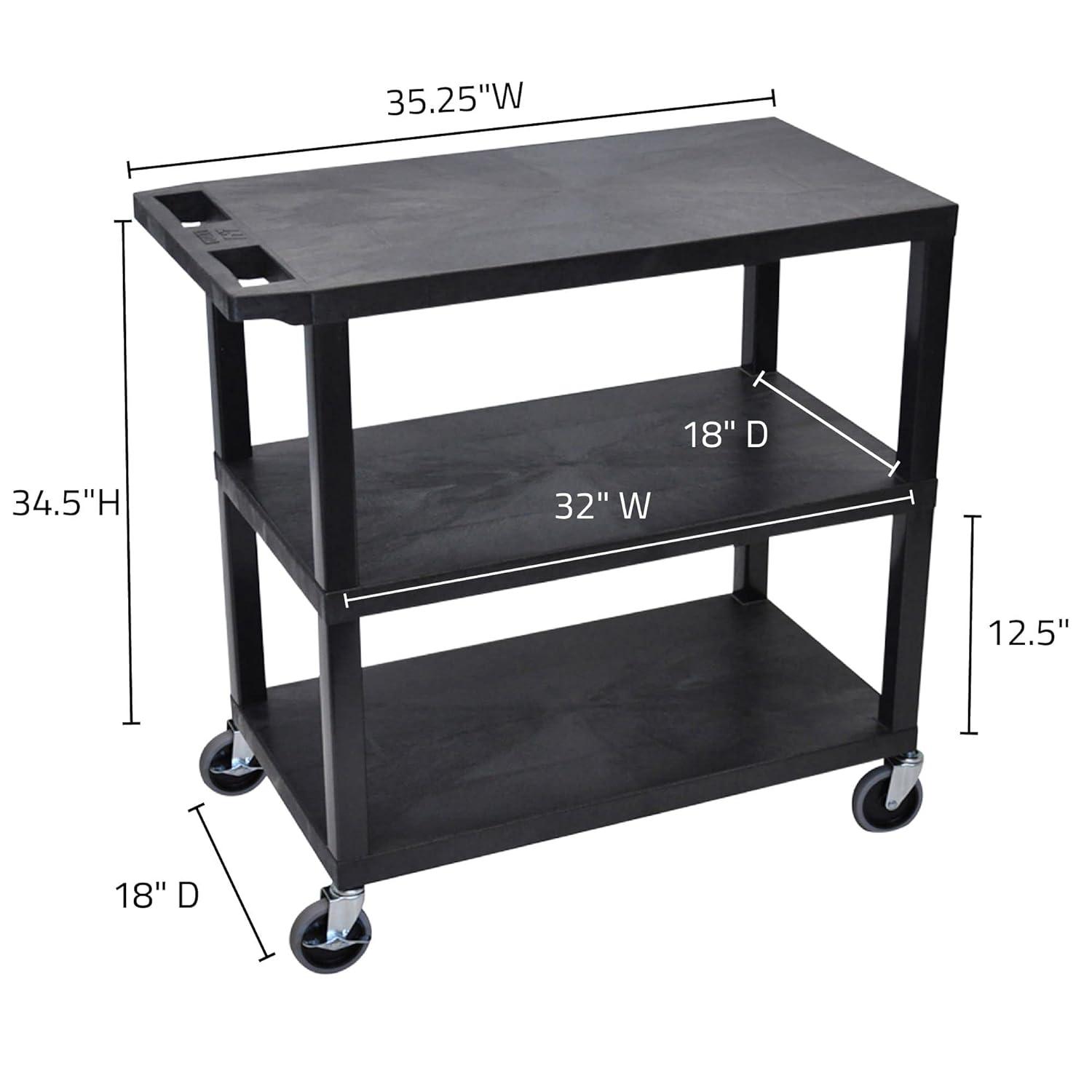 Luxor E Series Utility Cart with 3 Flat Shelves