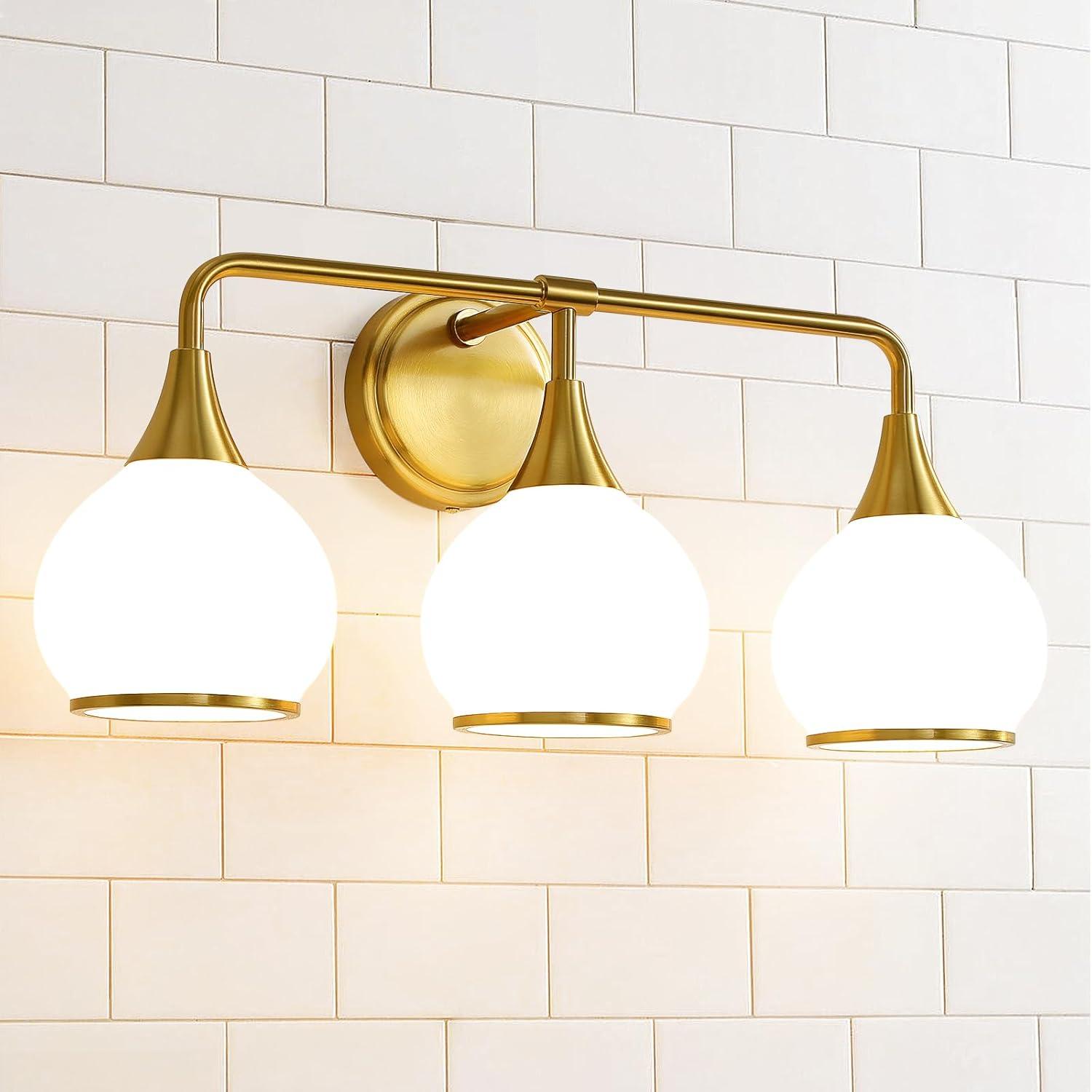 Black and Gold Bathroom Light Fixtures 2-Lights Vanity Lights with Clear Glass Shade Bathroom Vanity Light 14 Inch Wall Sconces(Exclude E26 Bulb)…