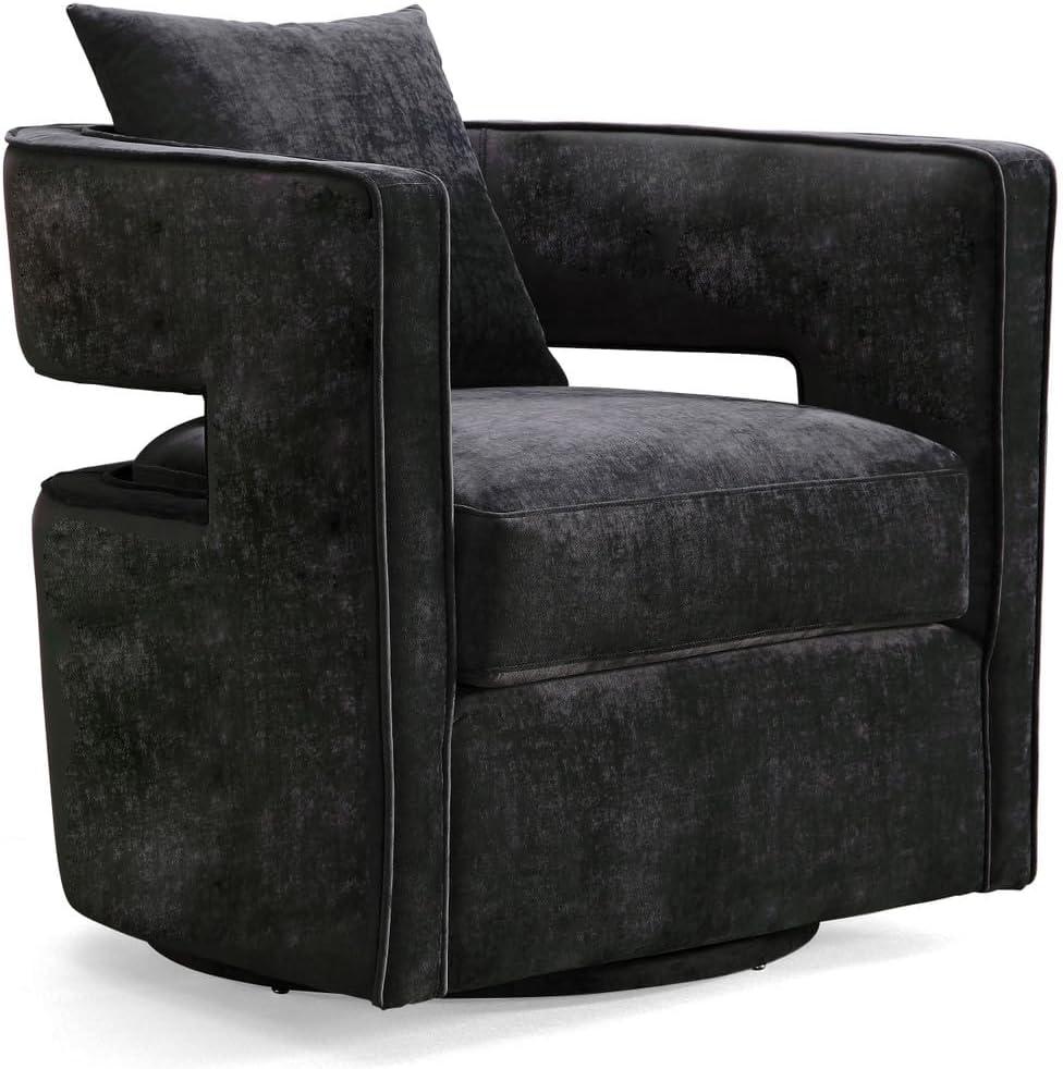 TOV Furniture Kennedy 17.8" Transitional Velvet Swivel Accent Chair in Black