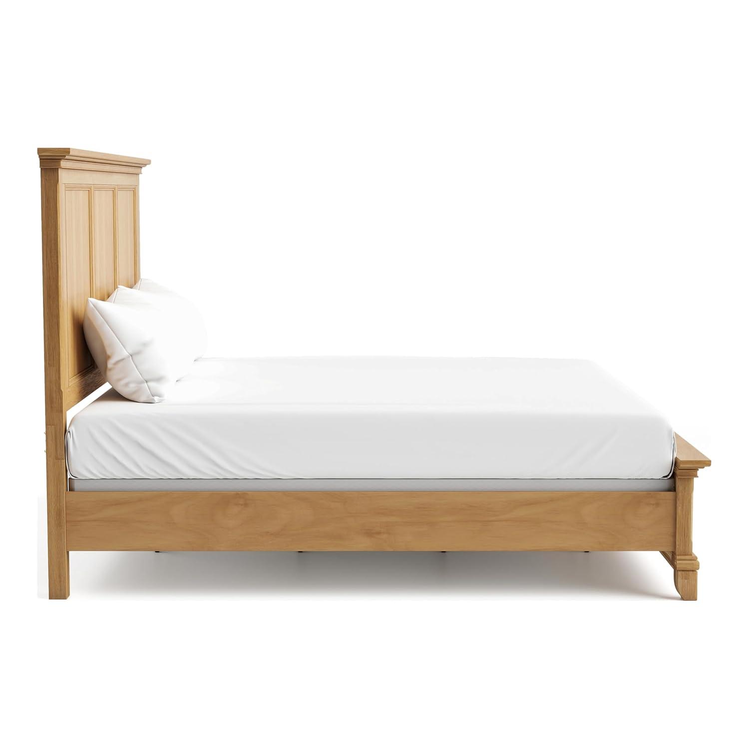Furniture of America Stratford Solid Wood Queen Panel Bed, Natural Oak
