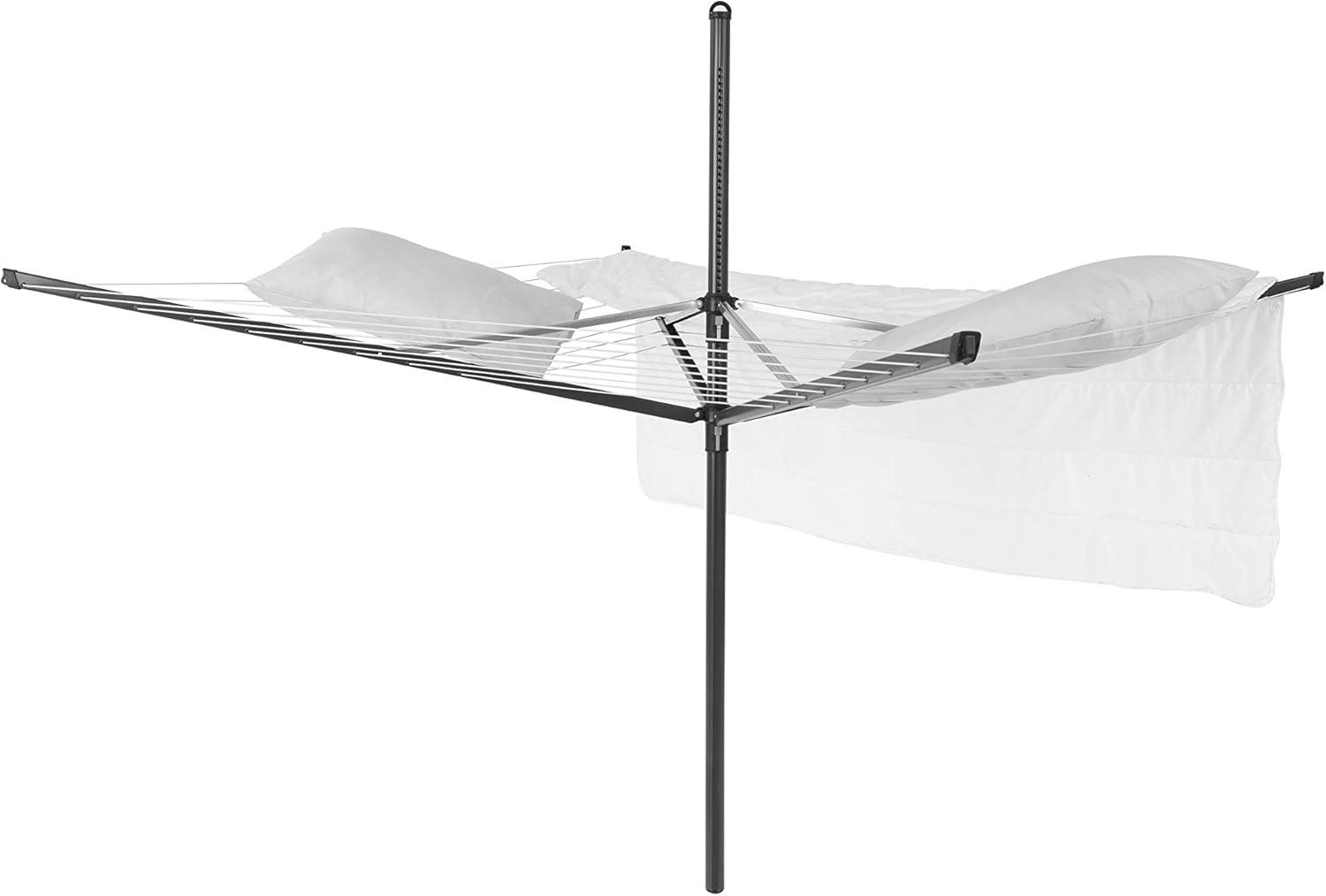Anthracite Height Adjustable Steel Outdoor Rotary Clothesline with Cover and Clothespins