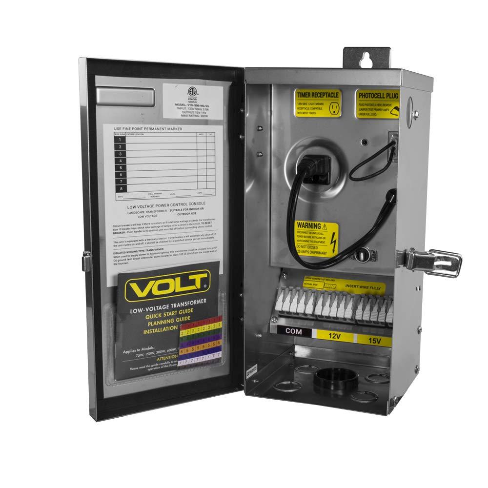 VOLT 300W Stainless Steel Low Voltage Transformer with Timer/Photocell