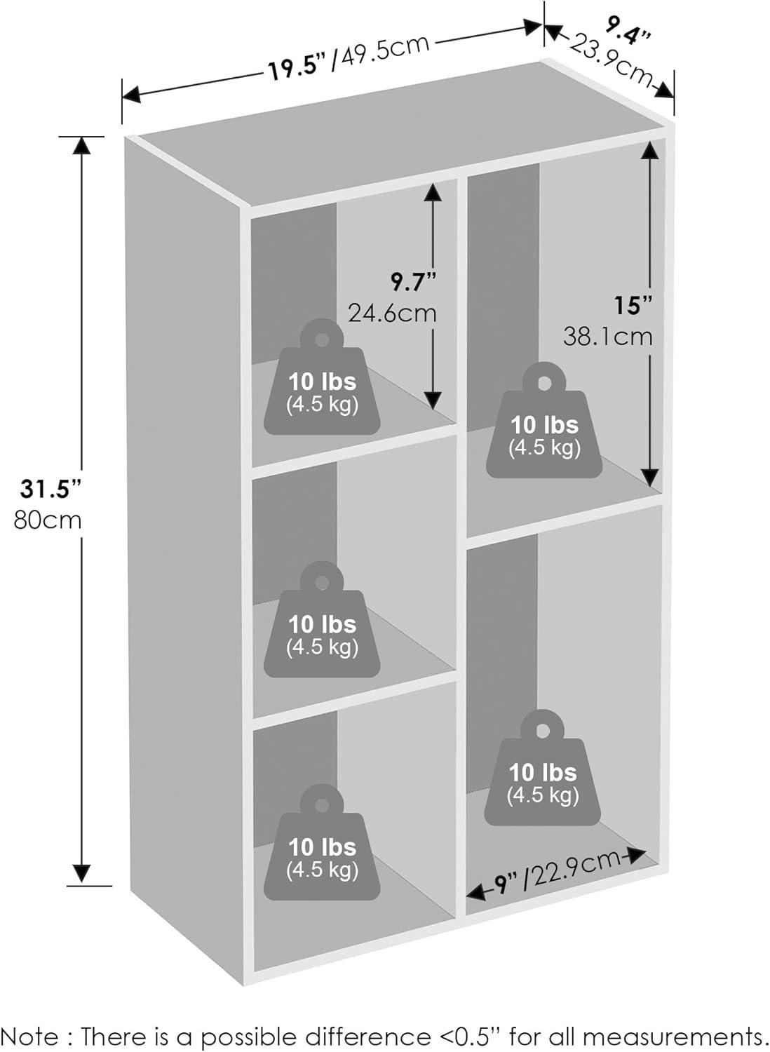 Furinno Reed 5-Cube Reversible Open Shelf Multipurpose Bookcase, Storage Organizer, White