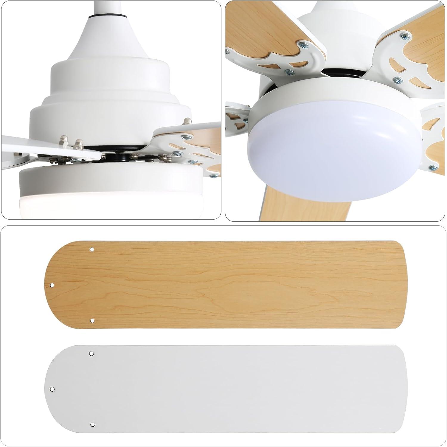 42 Inch Modern Ceiling Fan With 3 Color Dimmable Light 5 Blades Remote Control Reversible Dc Motor White