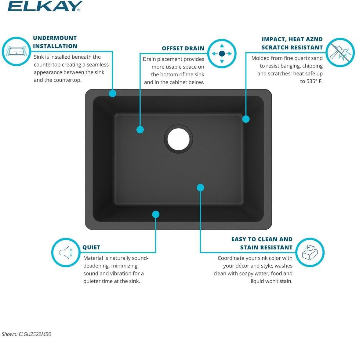 Elkay Elkay Quartz Classic 24-5/8" x 18-1/2" x 9-1/2" Single Bowl Undermount Sink, Graphite ELGU2522MB0