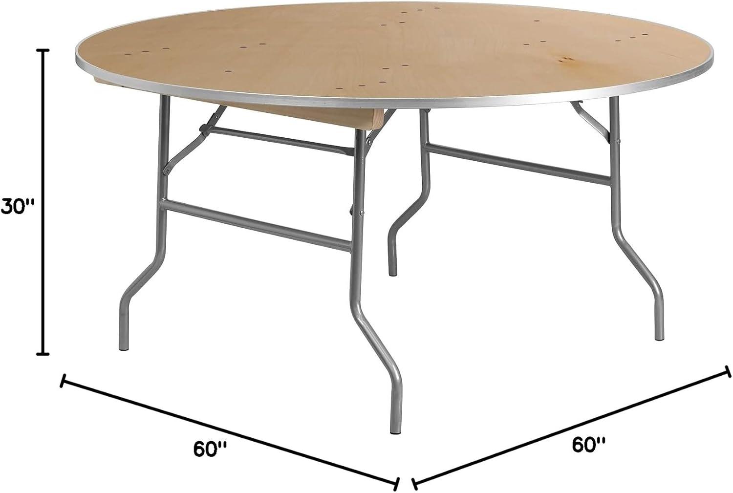 Flash Furniture 5-Foot Round HEAVY DUTY Birchwood Folding Banquet Table with METAL Edges