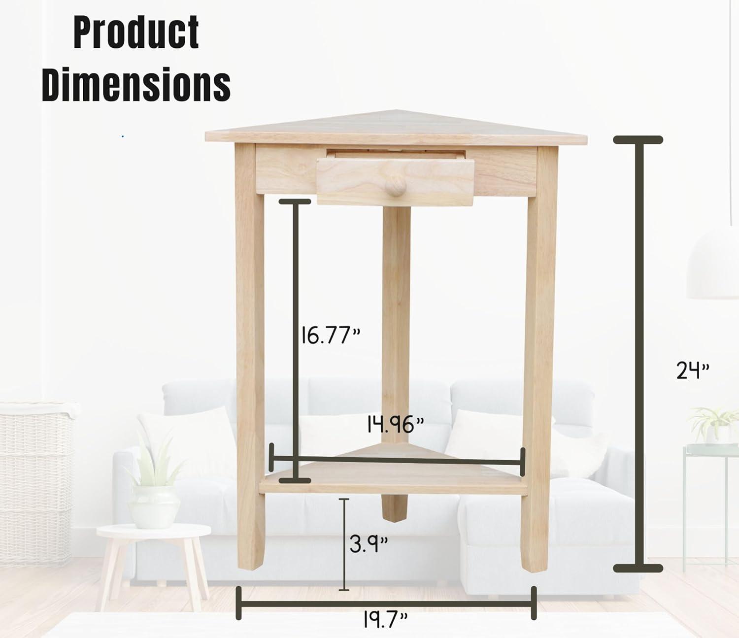 Corner End Table Unfinished - International Concepts: Solid Wood, Triangle Shape, Shelf Storage