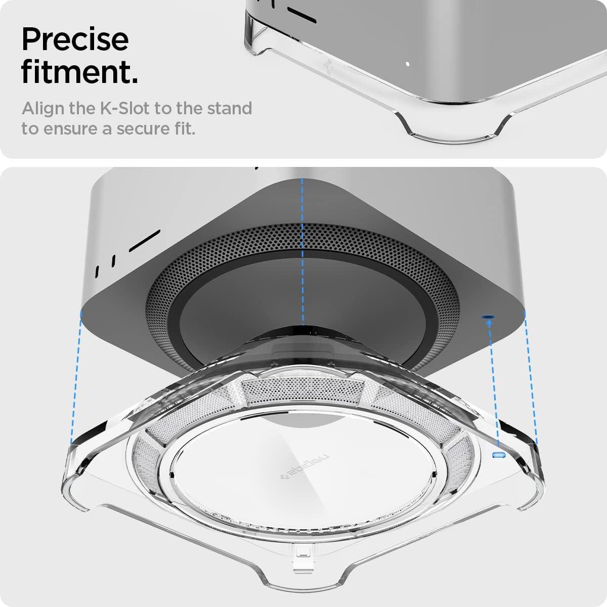Spigen Mac Studio Stand with Built in Air Filter Designed for M4/M2/M1 Max, M3/M2/M1 Ultra Desktop Mount PVC Dust Prevention Ventilation - Crystal Clear
